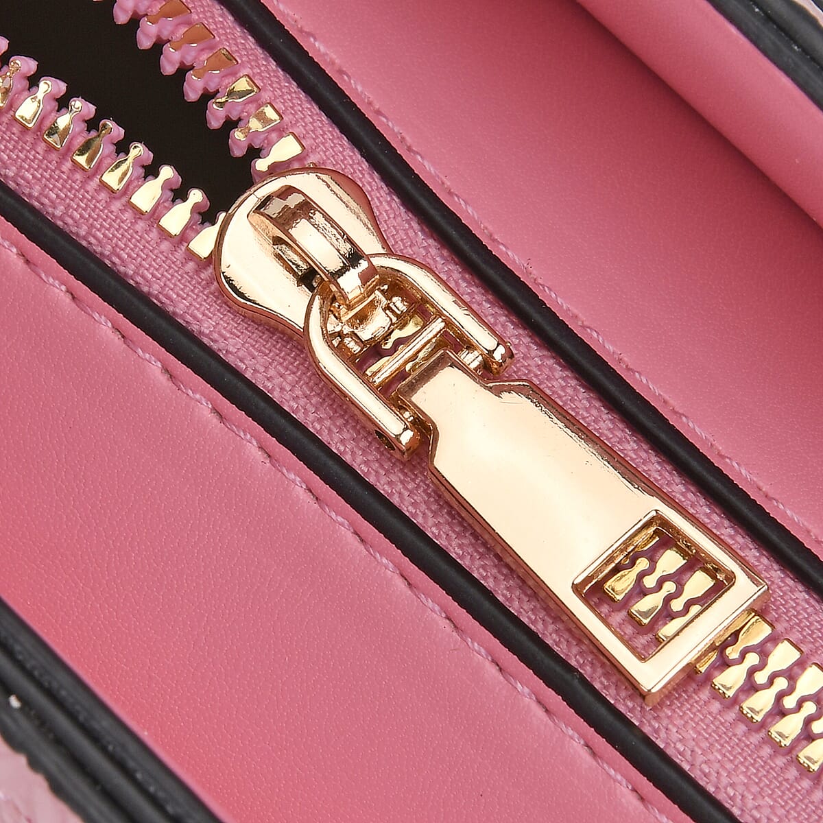 Pink Croco Embossed Faux Leather Tote Bag with Shoulder Strap image number 5