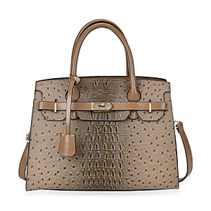 Gray Croco Embossed Faux Leather Tote Bag with Shoulder Strap