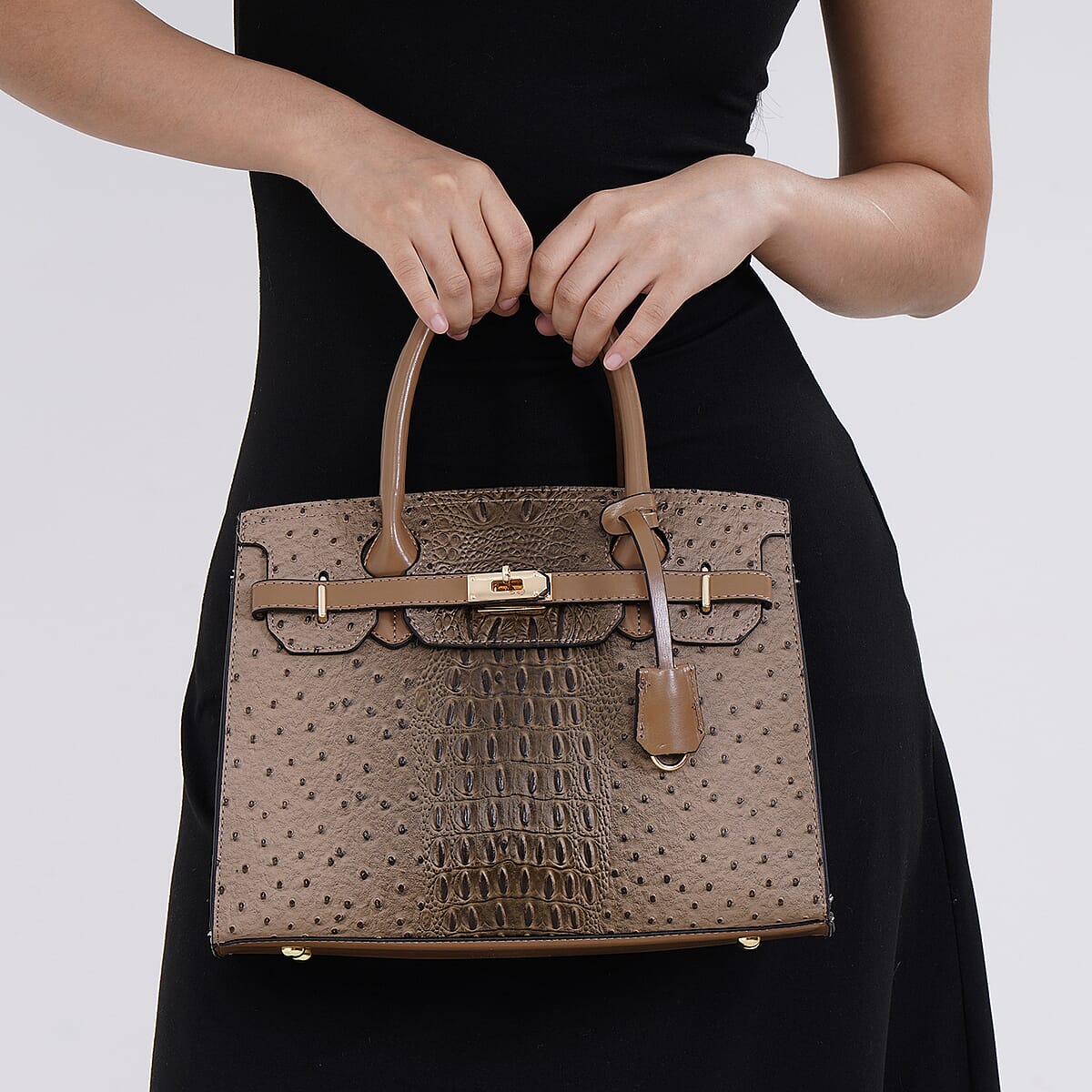 Gray Croco Embossed Faux Leather Tote Bag with Shoulder Strap image number 2