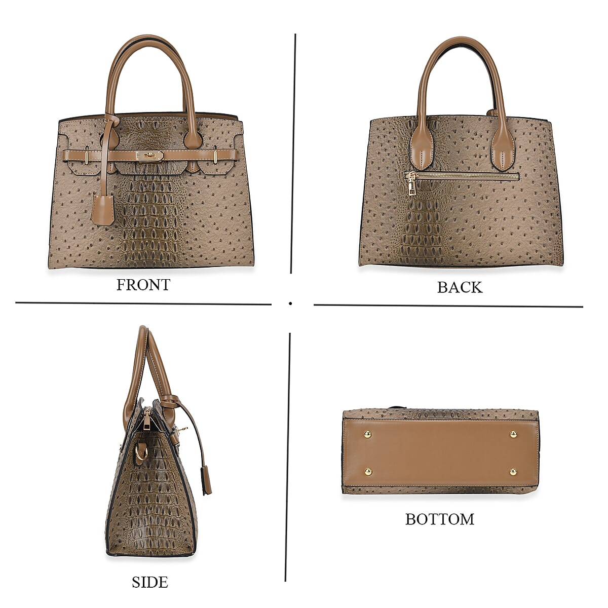 Gray Croco Embossed Faux Leather Tote Bag with Shoulder Strap image number 3