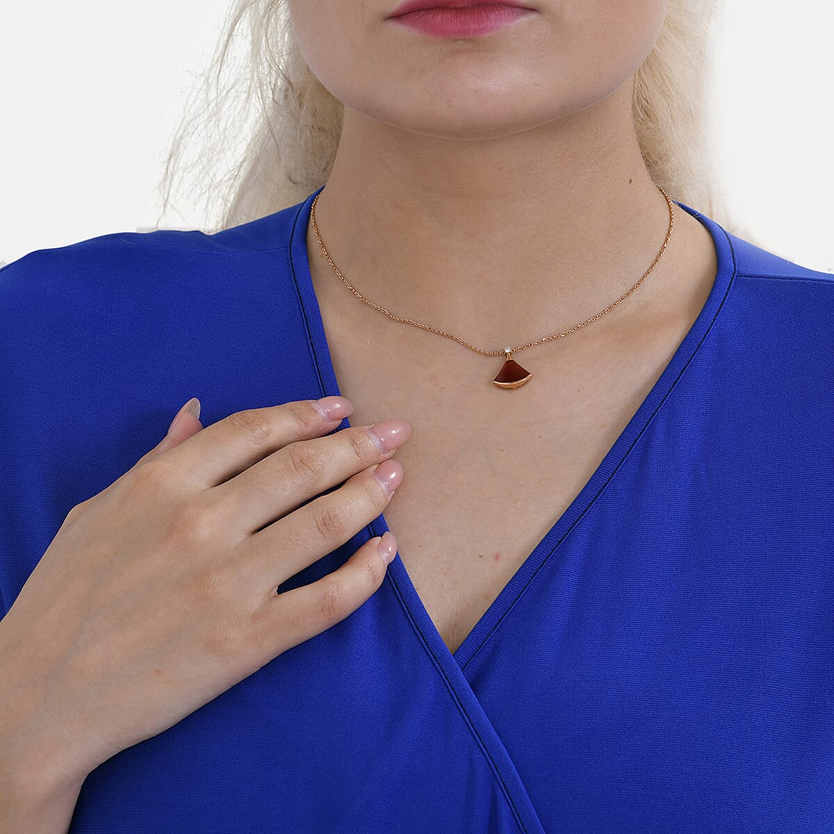 Tamsy Blue Elastic Waist 3/4 Sleeve V-Neck Tunic - One Size Fits Most image number 4