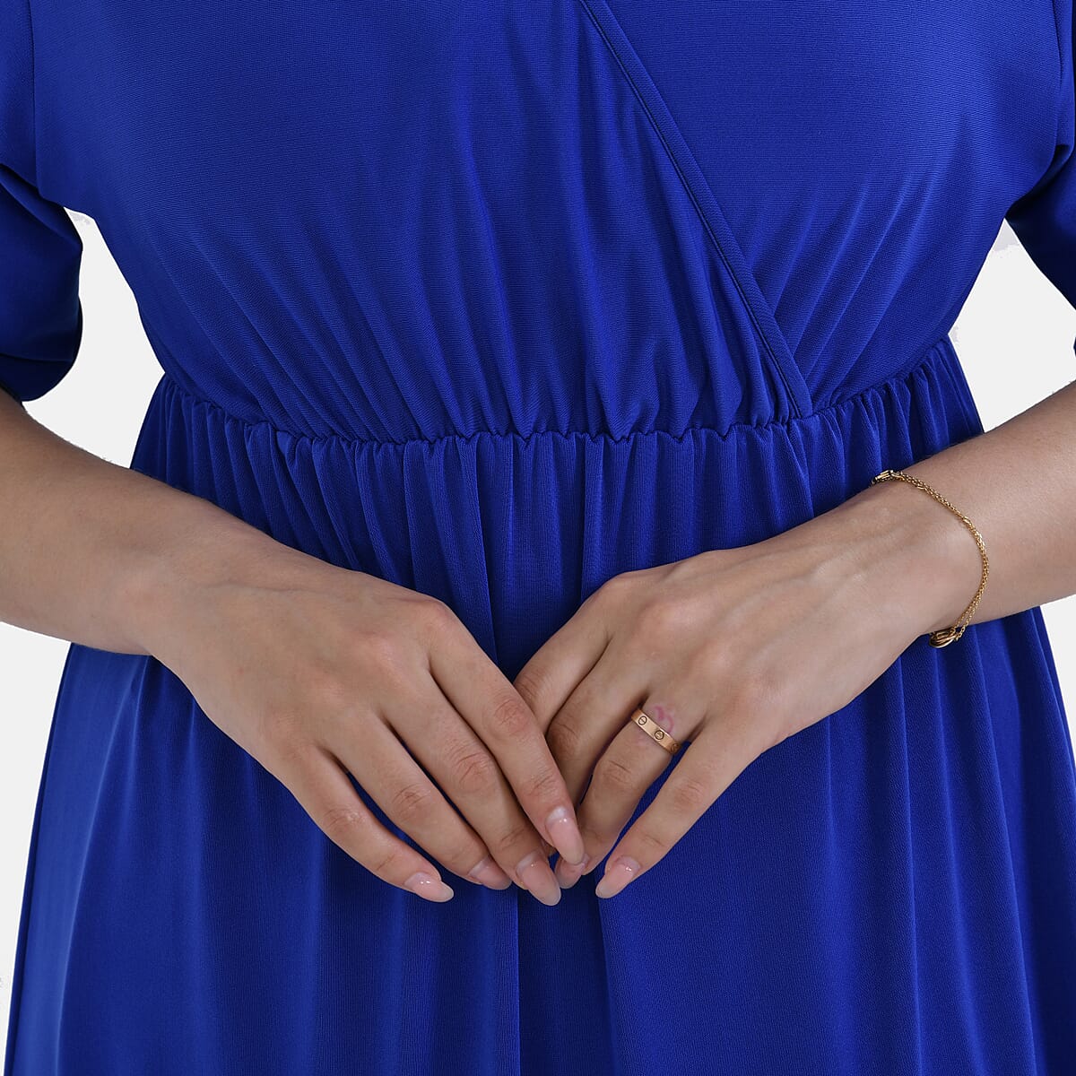 Tamsy Blue Elastic Waist 3/4 Sleeve V-Neck Tunic - One Size Fits Most image number 6