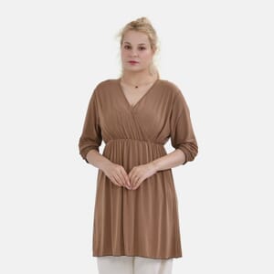Tamsy Neutral Elastic Waist 3/4 Sleeve V-Neck Tunic - One Size Fits Most