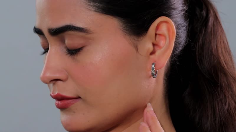 Karis Blue Diamond (IR) Accent Hoop Earrings in Platinum Bond