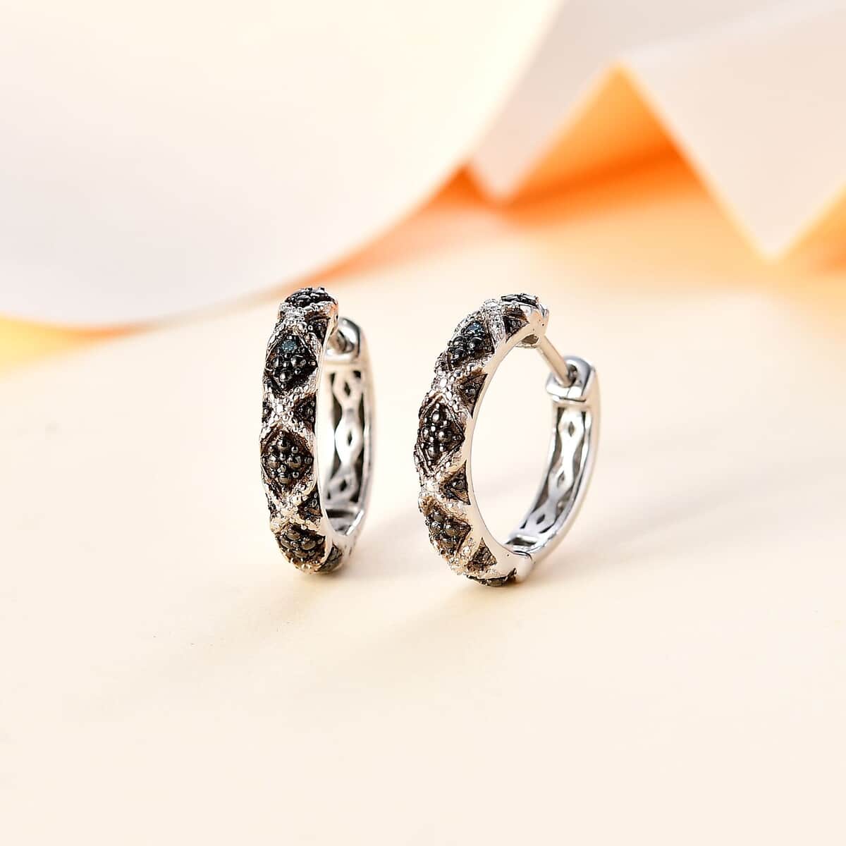 Karis Blue Diamond Accent Hoop Earrings in Platinum Bond image number 0