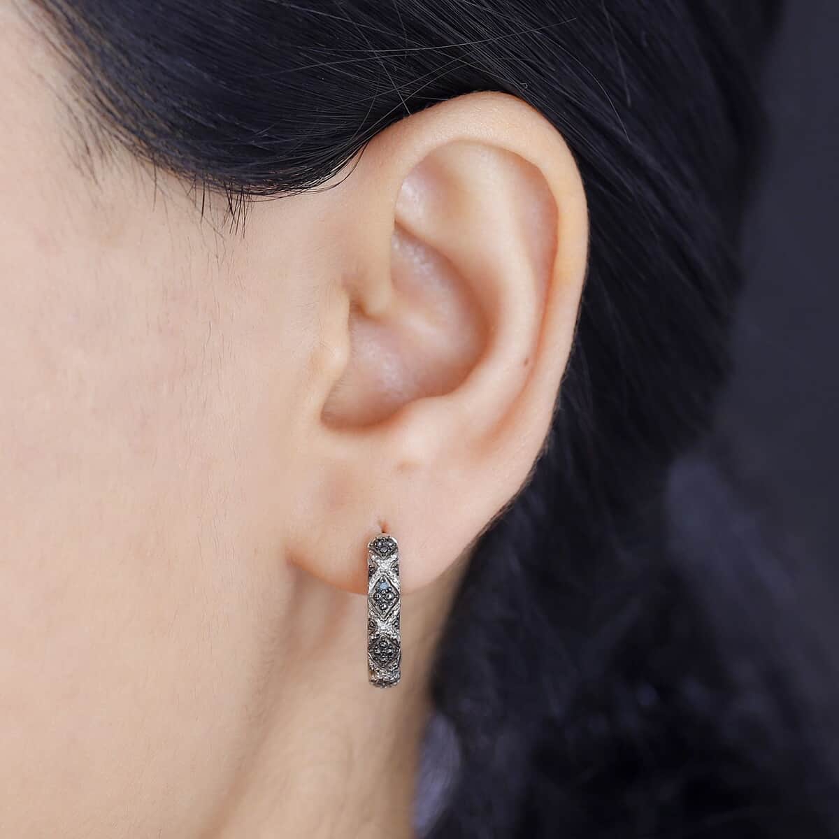 Karis Blue Diamond Accent Hoop Earrings in Platinum Bond image number 1