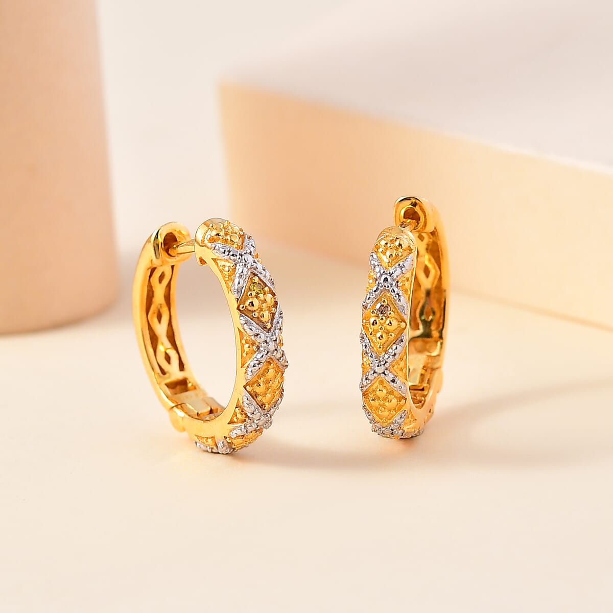 Karis Yellow Diamond Accent Hoop Earrings in 18K YG Plated image number 1