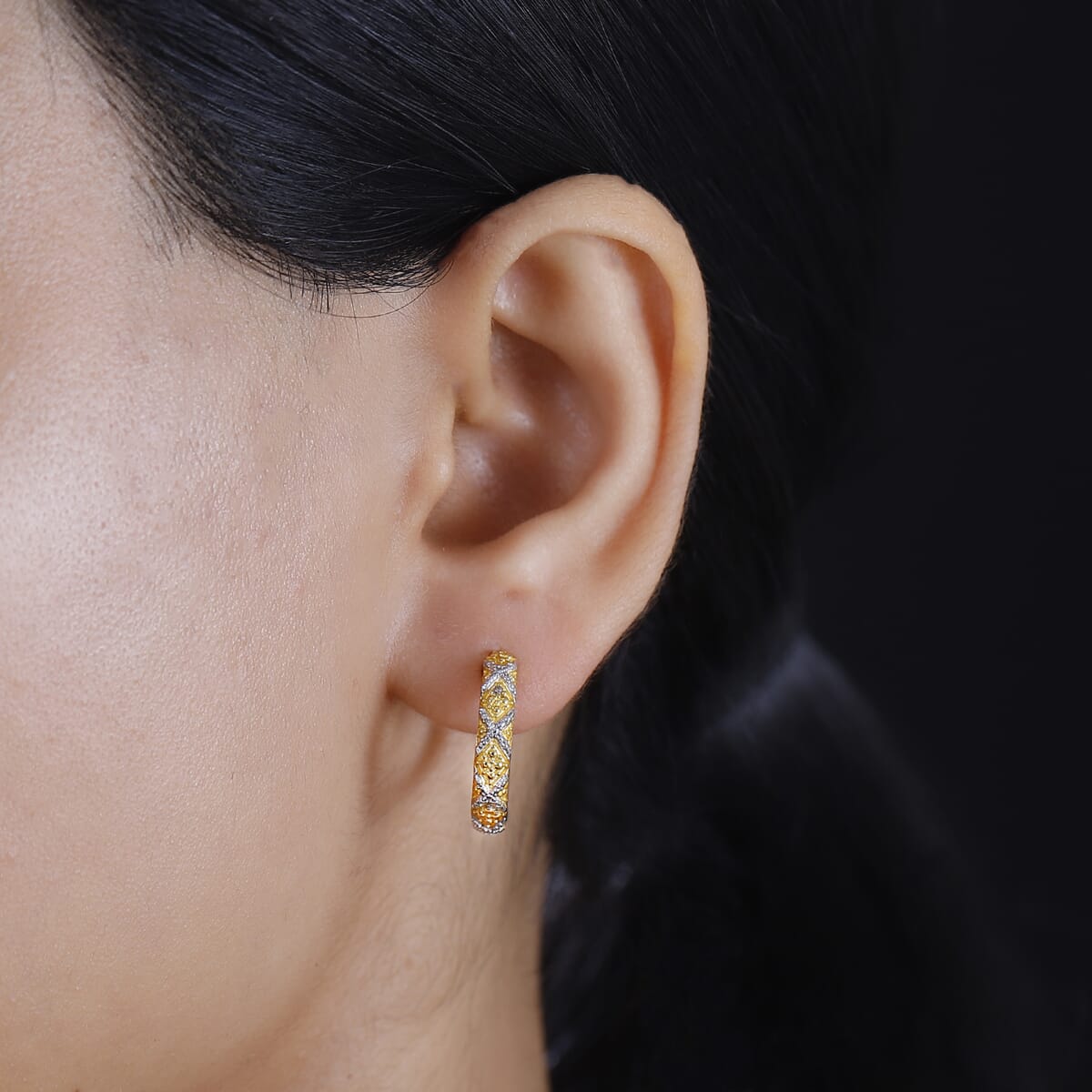 Karis Yellow Diamond Accent Hoop Earrings in 18K YG Plated image number 2