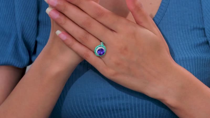 Certified & Appraised Rhapsody 950 Platinum AAAA Tanzanite, Boyaca Colombian Emerald, Diamond (E-F, VS) (0.32 cts) Ring (Size 6.0) (8.90 g) 4.22 ctw
