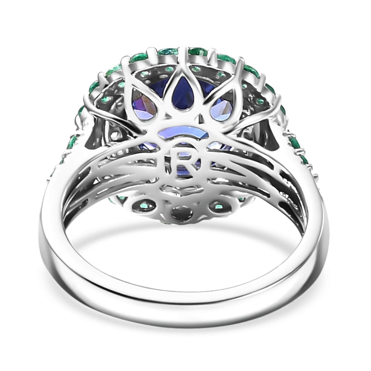 Certified & Appraised Rhapsody AAAA Tanzanite, Boyaca Colombian Emerald and E-F VS Diamond 4.22 ctw Ring in 950 Platinum (Size 6.0) 7.03 Grams image number 4