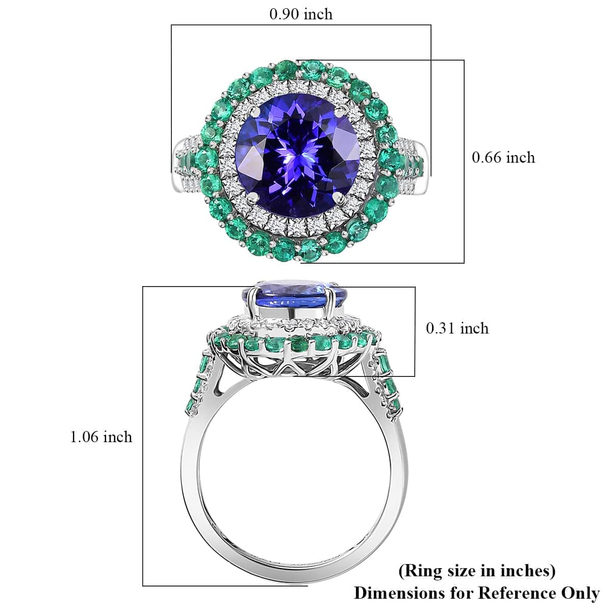 Certified & Appraised Rhapsody 950 Platinum AAAA Tanzanite, Boyaca Colombian Emerald, Diamond (E-F, VS) (0.32 cts) Ring (Size 6.0) (8.90 g) 4.22 ctw image number 5