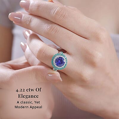 Certified & Appraised Rhapsody AAAA Tanzanite, Boyaca Colombian Emerald and E-F VS Diamond 4.22 ctw Ring in 950 Platinum (Size 7.0) 7.03 Grams