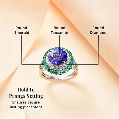 Certified & Appraised Rhapsody AAAA Tanzanite, Boyaca Colombian Emerald and E-F VS Diamond 4.22 ctw Ring in 950 Platinum (Size 7.0) 7.03 Grams