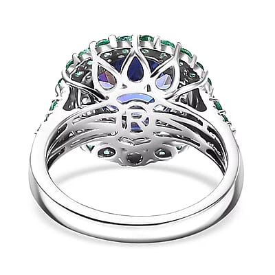 Certified & Appraised Rhapsody AAAA Tanzanite, Boyaca Colombian Emerald and E-F VS Diamond 4.22 ctw Ring in 950 Platinum (Size 7.0) 7.03 Grams