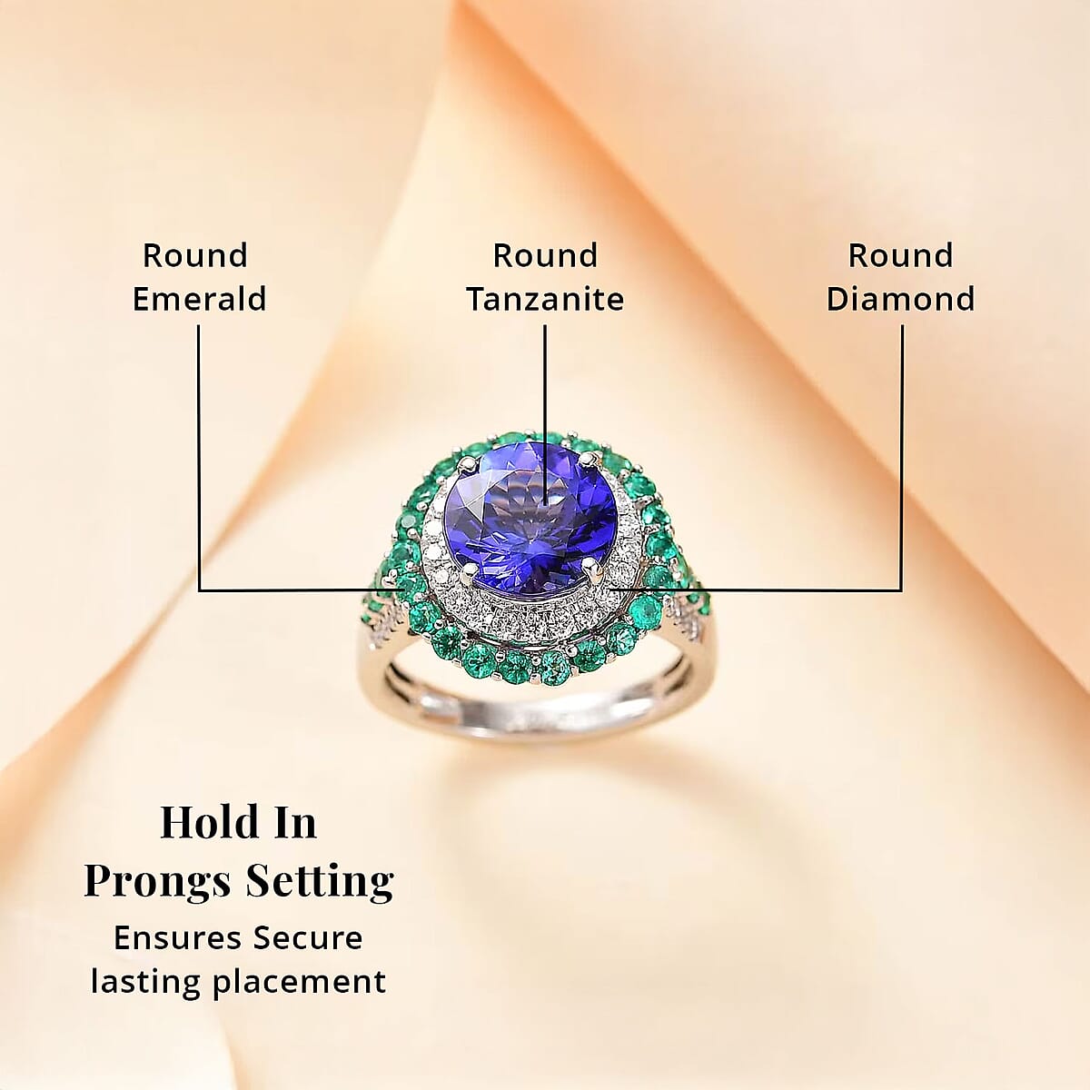 Certified & Appraised Rhapsody AAAA Tanzanite, Boyaca Colombian Emerald and E-F VS Diamond 4.22 ctw Ring in 950 Platinum (Size 9.0) 7.03 Grams image number 4