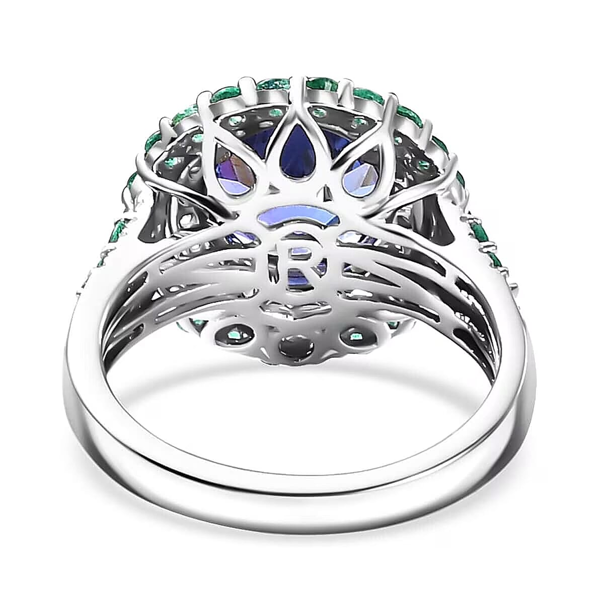 Certified & Appraised Rhapsody AAAA Tanzanite, Boyaca Colombian Emerald and E-F VS Diamond 4.22 ctw Ring in 950 Platinum (Size 9.0) 7.03 Grams image number 7