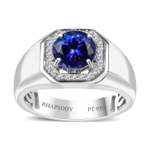 Rhapsody AAAA Tanzanite and E-F VS Diamond 2.60 ctw Men's Ring in 950 Platinum (Size 10.0) 11.50 Grams