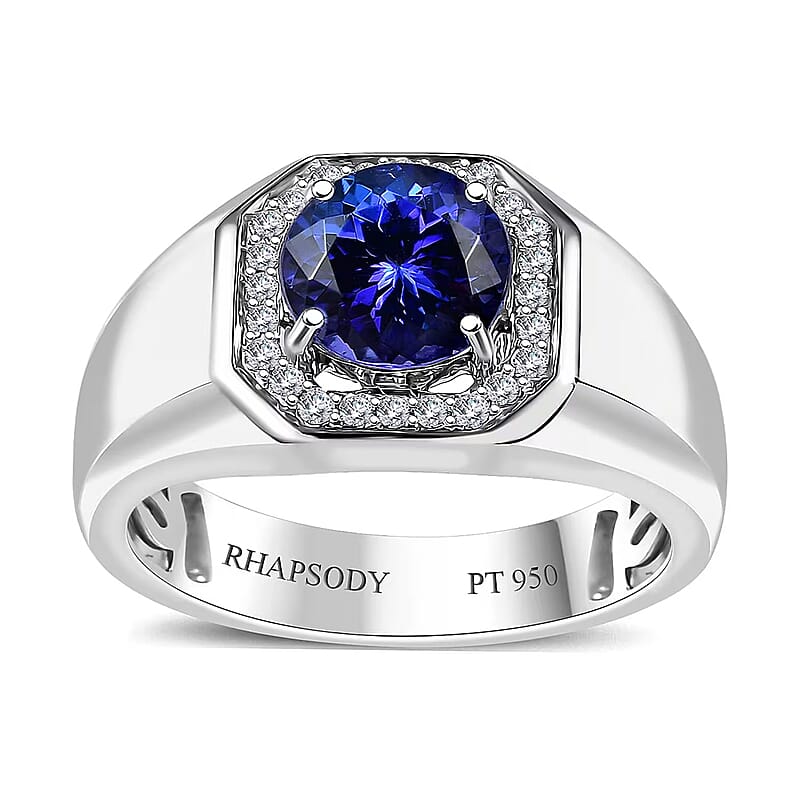 Rhapsody AAAA Tanzanite and E-F VS Diamond 2.60 ctw Men's Ring in 950 Platinum (Size 10.0) 11.50 Grams