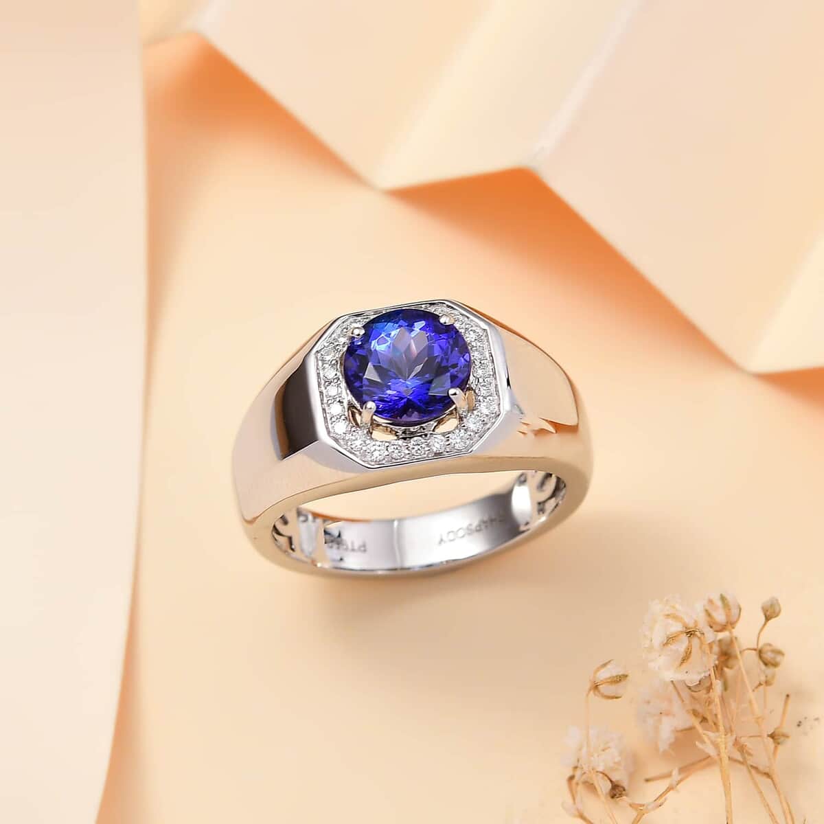 Rhapsody AAAA Tanzanite and E-F VS Diamond 2.60 ctw Men's Ring in 950 Platinum (Size 10.0) 11.50 Grams image number 1