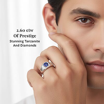 Rhapsody AAAA Tanzanite and E-F VS Diamond 2.60 ctw Men's Ring in 950 Platinum (Size 10.0) 11.50 Grams