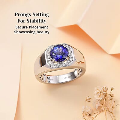 Rhapsody AAAA Tanzanite and E-F VS Diamond 2.60 ctw Men's Ring in 950 Platinum (Size 10.0) 11.50 Grams