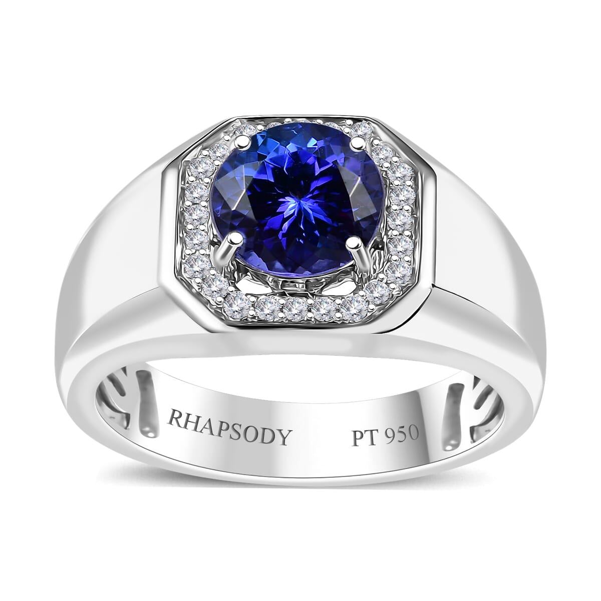Rhapsody AAAA Tanzanite and E-F VS Diamond 2.60 ctw Men's Ring in 950 Platinum (Size 11.0) 11.50 Grams image number 0