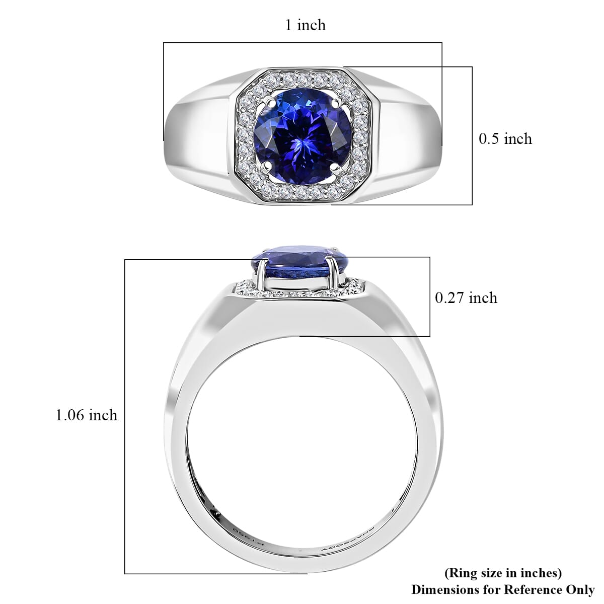 Rhapsody AAAA Tanzanite and E-F VS Diamond 2.60 ctw Men's Ring in 950 Platinum (Size 11.0) 11.50 Grams image number 5