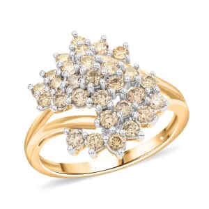 New York Closeout 10K Yellow Gold Diamond Floral Ring (Size 10.0) 1.00 ctw