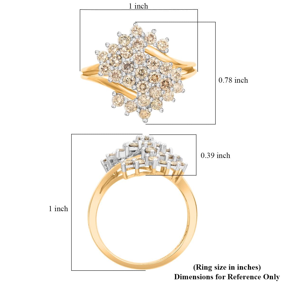 White Diamond Round 10K Yellow Gold Flower Ring Size 7 Ct 1 G-H Color I3 Clarity - Picture 5 of 9