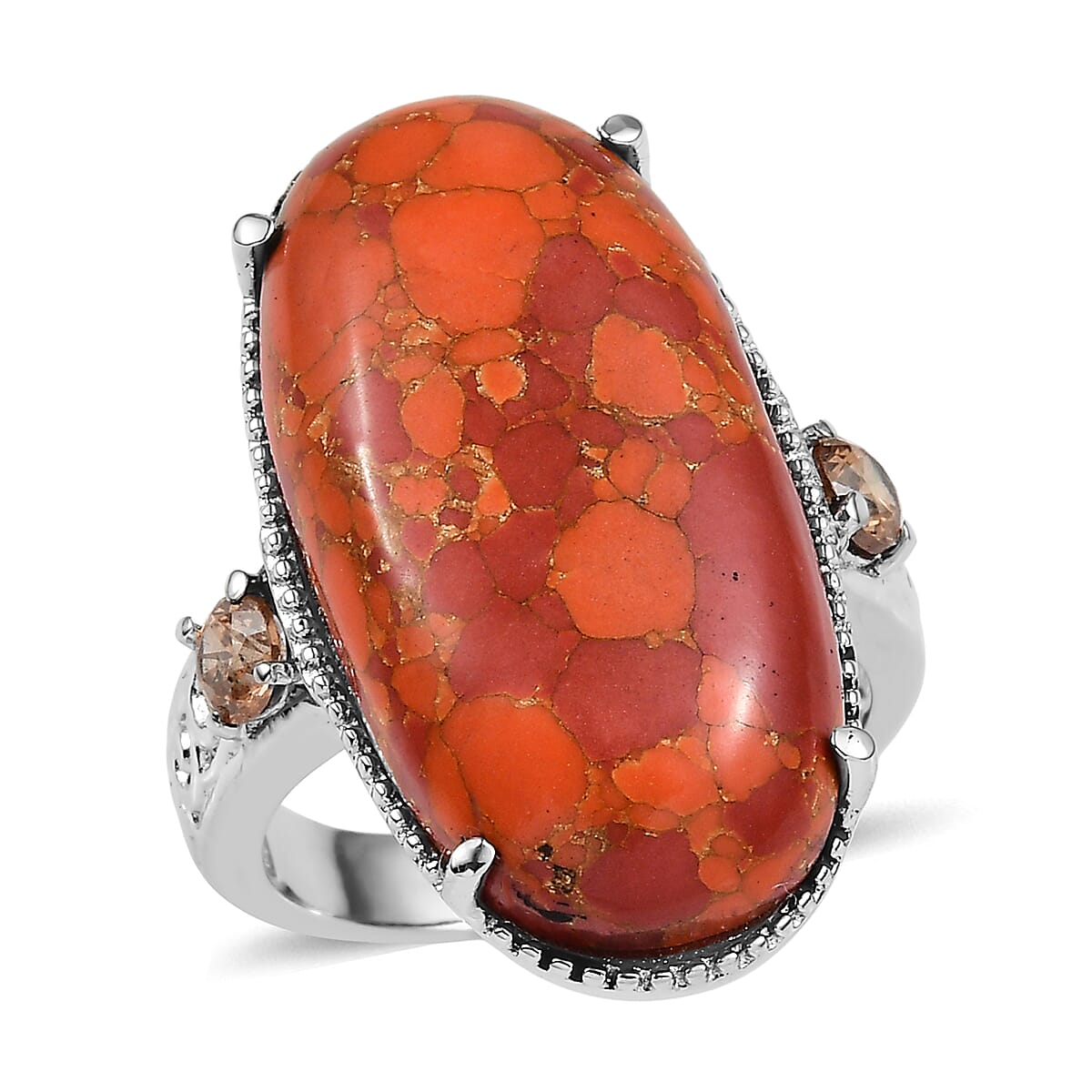 Mojave Orange Turquoise and Simulated Orange Diamond 17.60 ctw Ring in Stainless Steel (Size 6.0) image number 0