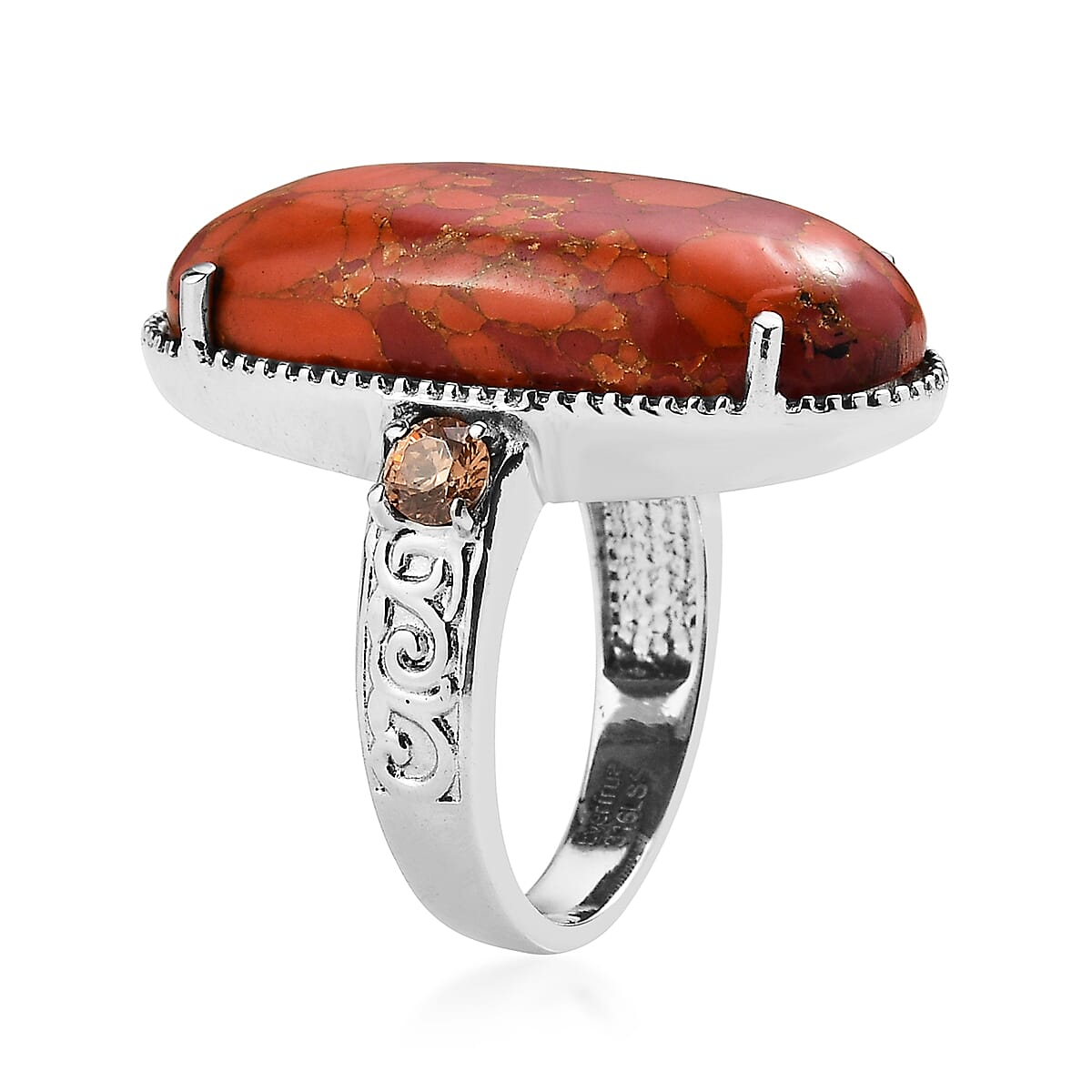 Mojave Orange Turquoise and Simulated Orange Diamond 17.60 ctw Ring in Stainless Steel (Size 6.0) image number 3