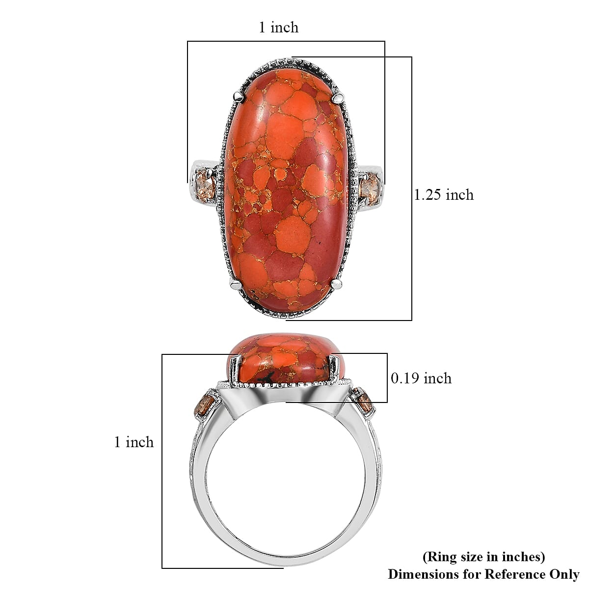 Mojave Orange Turquoise and Simulated Orange Diamond 17.60 ctw Ring in Stainless Steel (Size 6.0) image number 4