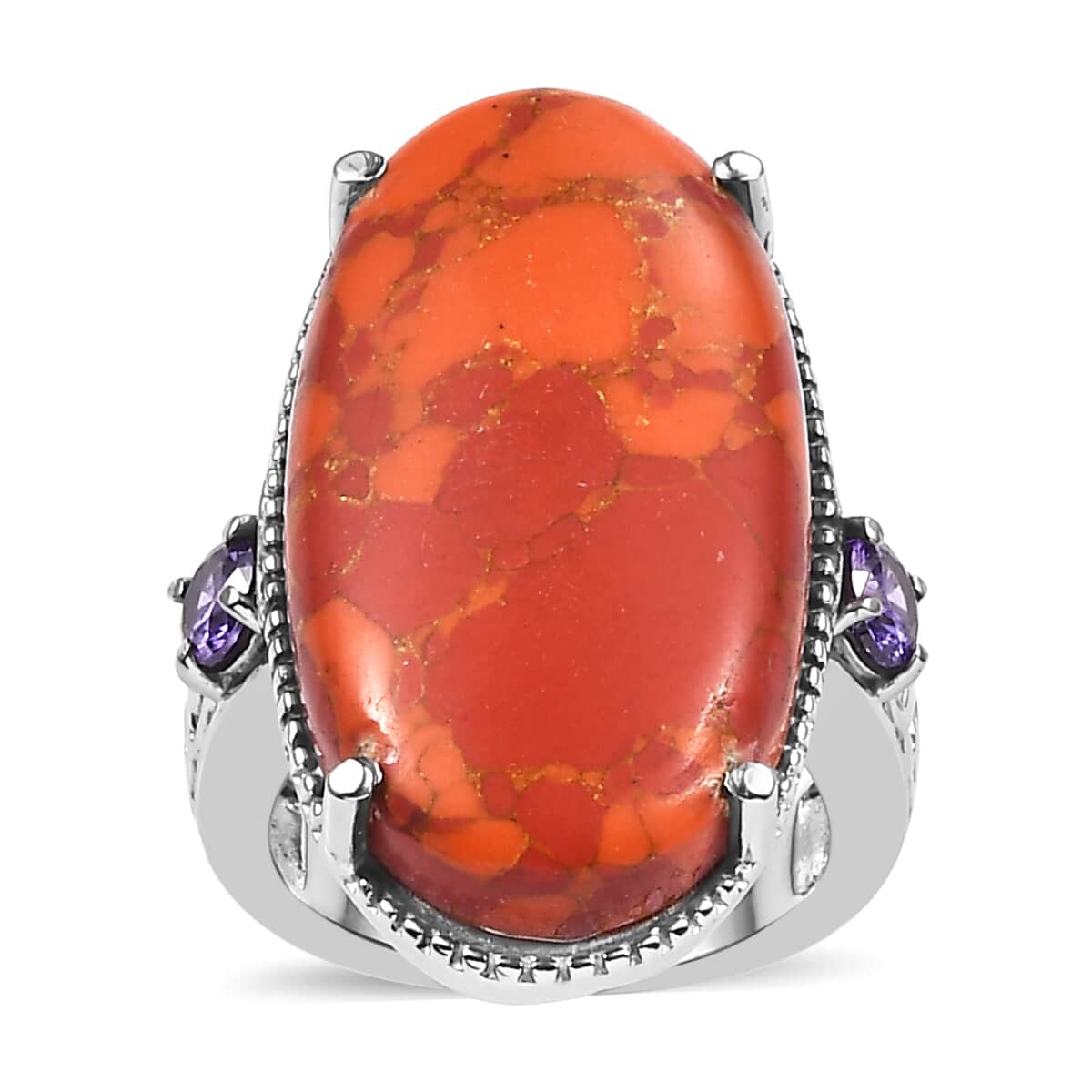 Mojave Orange Turquoise and Simulated Purple Diamond 19.30 ctw Ring in Stainless Steel (Size 7.0) image number 0