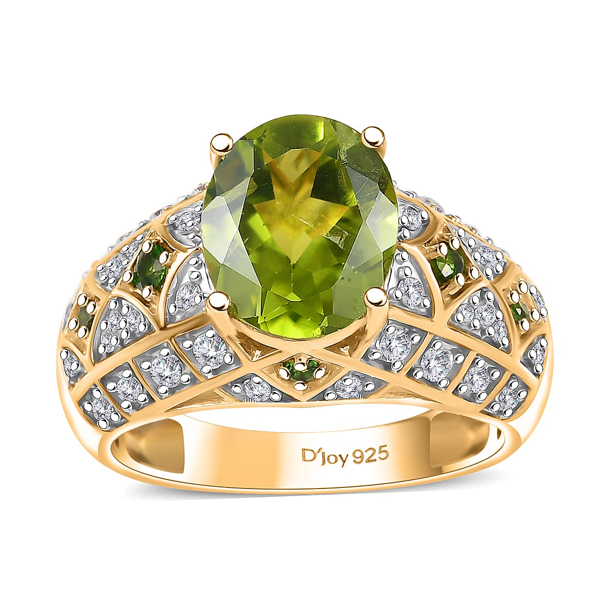 Premium Hebei Peridot and Multi Gemstone 3.30 ctw Vintage Architecture Ring in 18K Vermeil Yellow Gold Over Sterling Silver (Size 10.0)