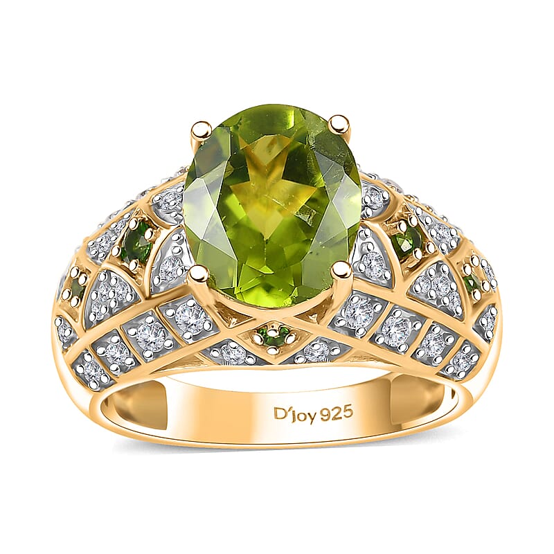 Premium Hebei Peridot and Multi Gemstone 3.30 ctw Vintage Architecture Ring in 18K Vermeil Yellow Gold Over Sterling Silver (Size 10.0)