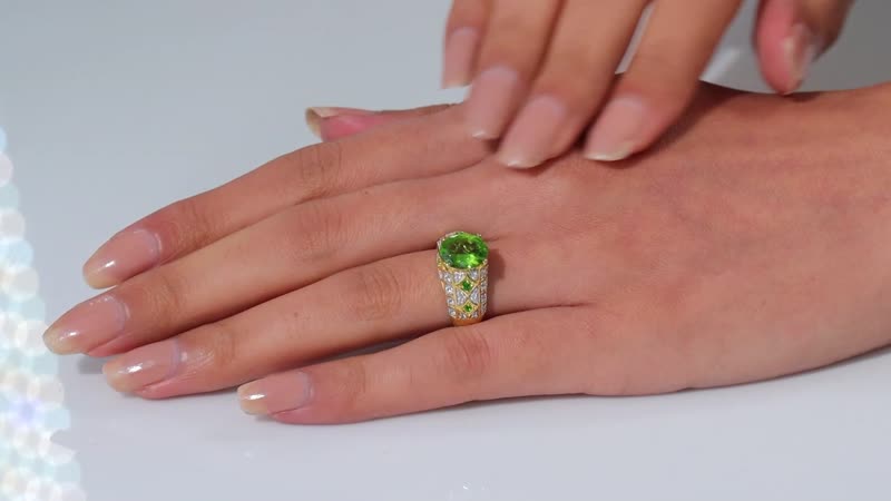 Premium Peridot, Multi Gemstone Ring in 18K Vermeil YG Over Sterling Silver (Size 10.0) 3.30 ctw