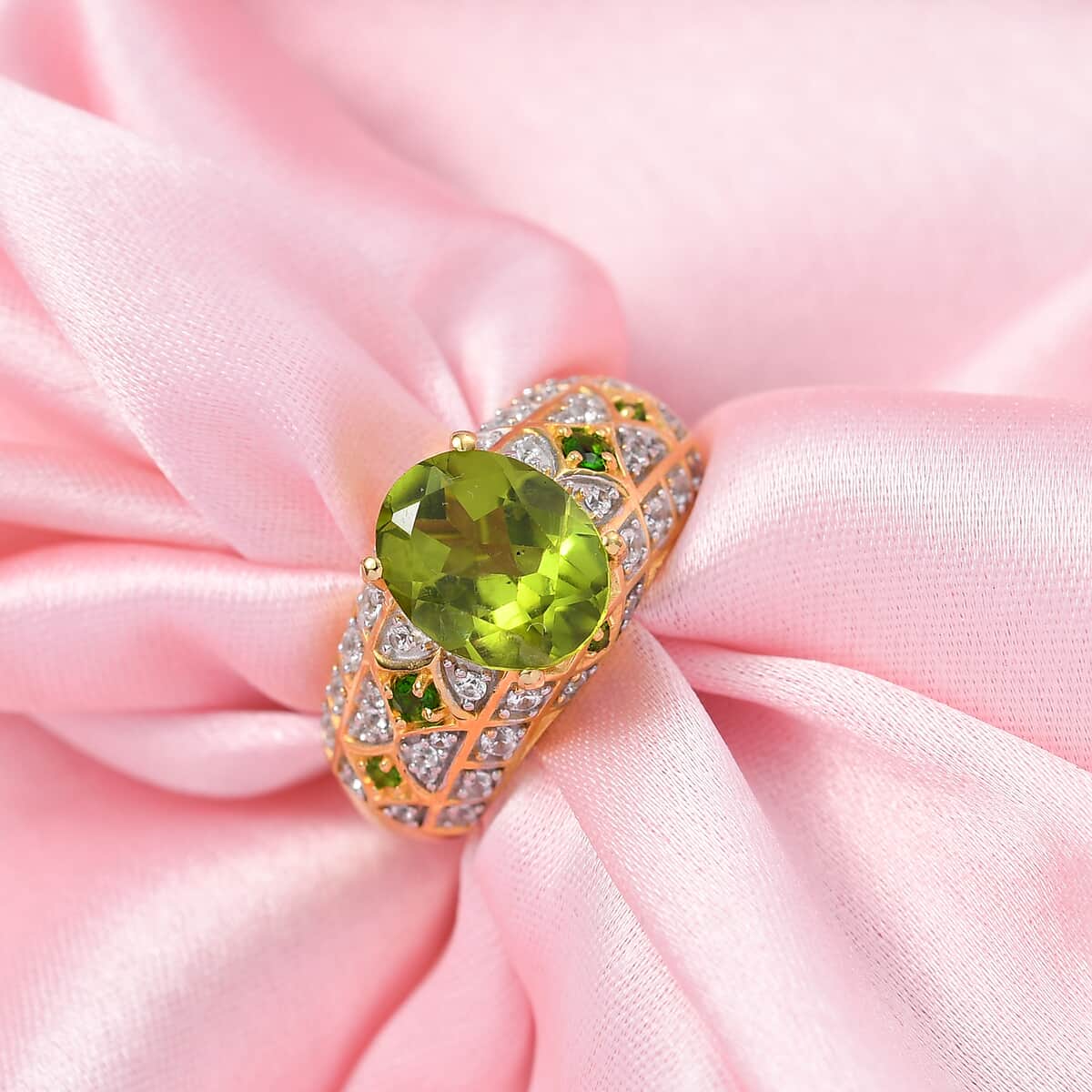 Premium Peridot, Multi Gemstone Ring in 18K Vermeil YG Over Sterling Silver (Size 10.0) 3.30 ctw image number 1