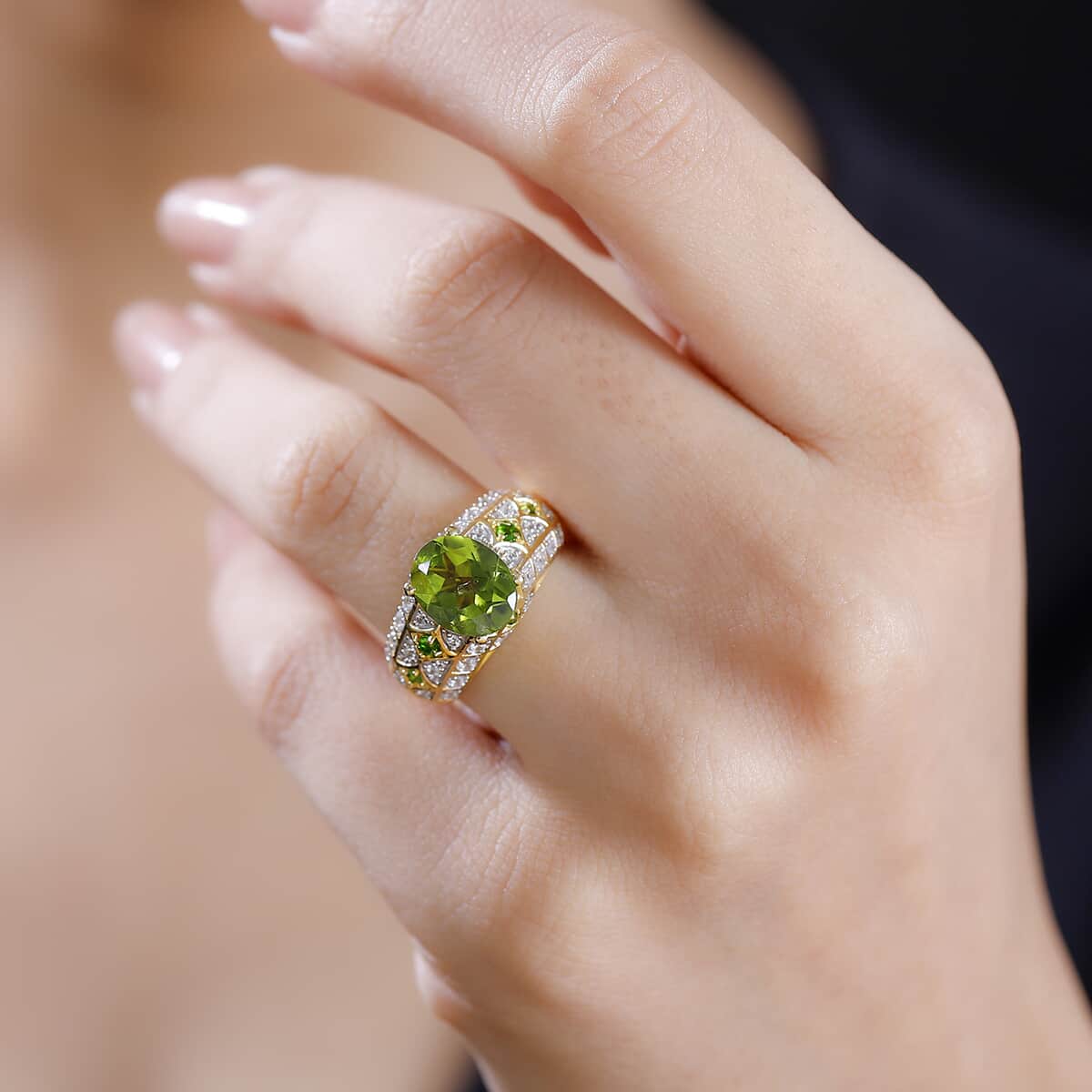 Premium Peridot, Multi Gemstone Ring in 18K Vermeil YG Over Sterling Silver (Size 10.0) 3.30 ctw image number 2