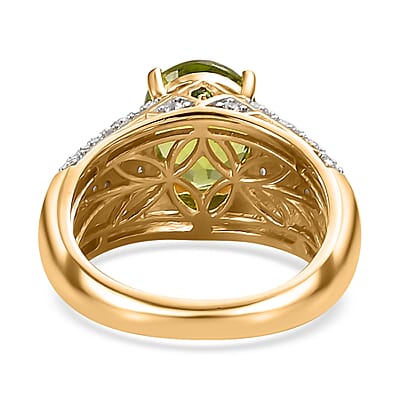 Premium Hebei Peridot and Multi Gemstone 3.30 ctw Vintage Architecture Ring in 18K Vermeil Yellow Gold Over Sterling Silver (Size 10.0)