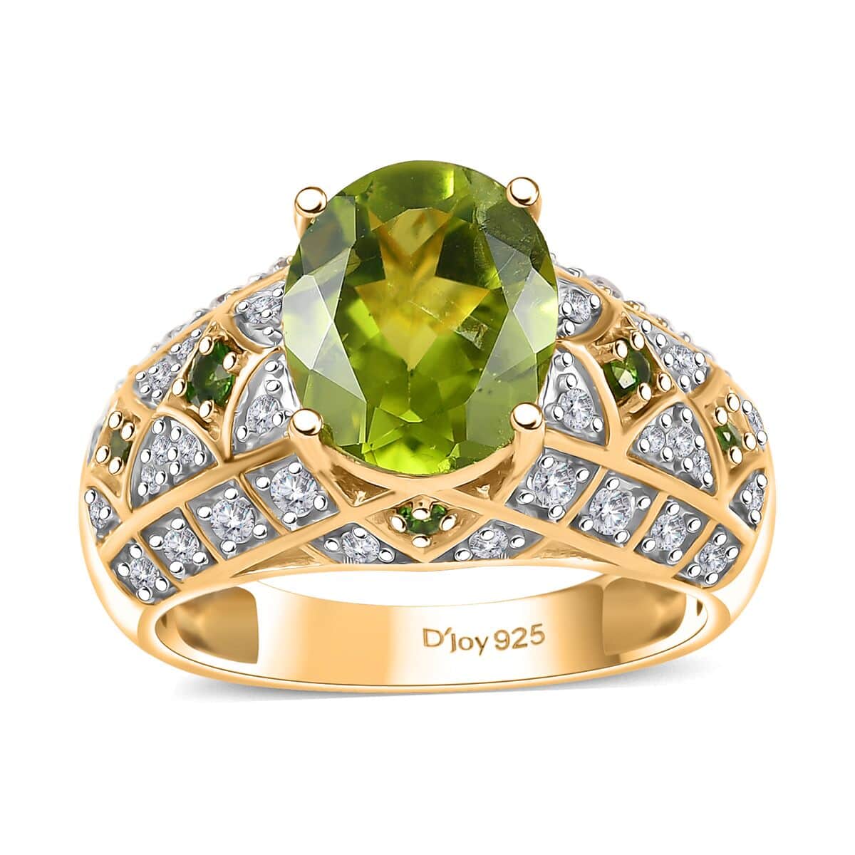 Premium Hebei Peridot and Multi Gemstone 3.30 ctw Vintage Architecture Ring in 18K Vermeil Yellow Gold Over Sterling Silver (Size 5.0) image number 0