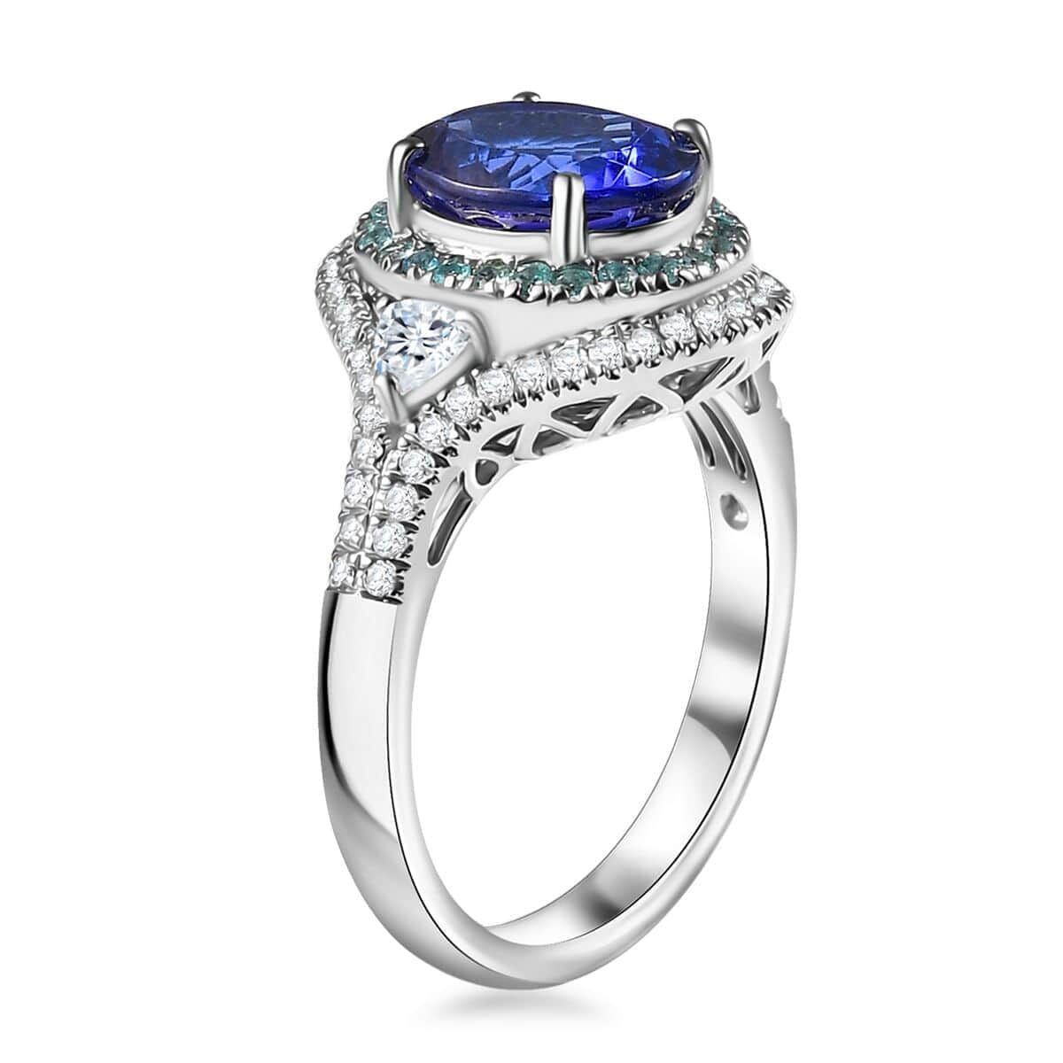 Rhapsody AAAA Tanzanite, Paraiba Tourmaline and E-F VS2 Diamond 3.70 ctw Ring in 950 Platinum (Size 10.0) 8.60 Grams image number 3