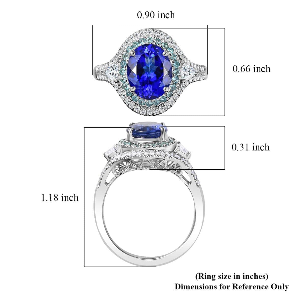 Rhapsody AAAA Tanzanite, Paraiba Tourmaline and E-F VS2 Diamond 3.70 ctw Ring in 950 Platinum (Size 10.0) 8.60 Grams image number 5