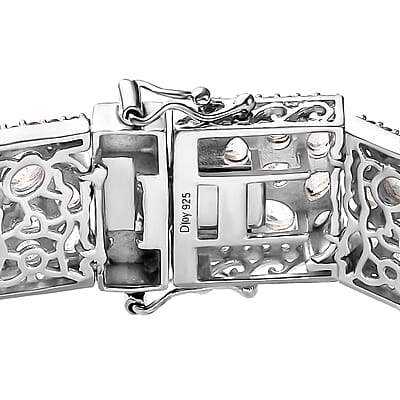D'Joy Premium Moon Glow Moonstone and White Zircon 29.00 ctw Carpet of Stars Bracelet in Rhodium Over Sterling Silver (7.25 In)