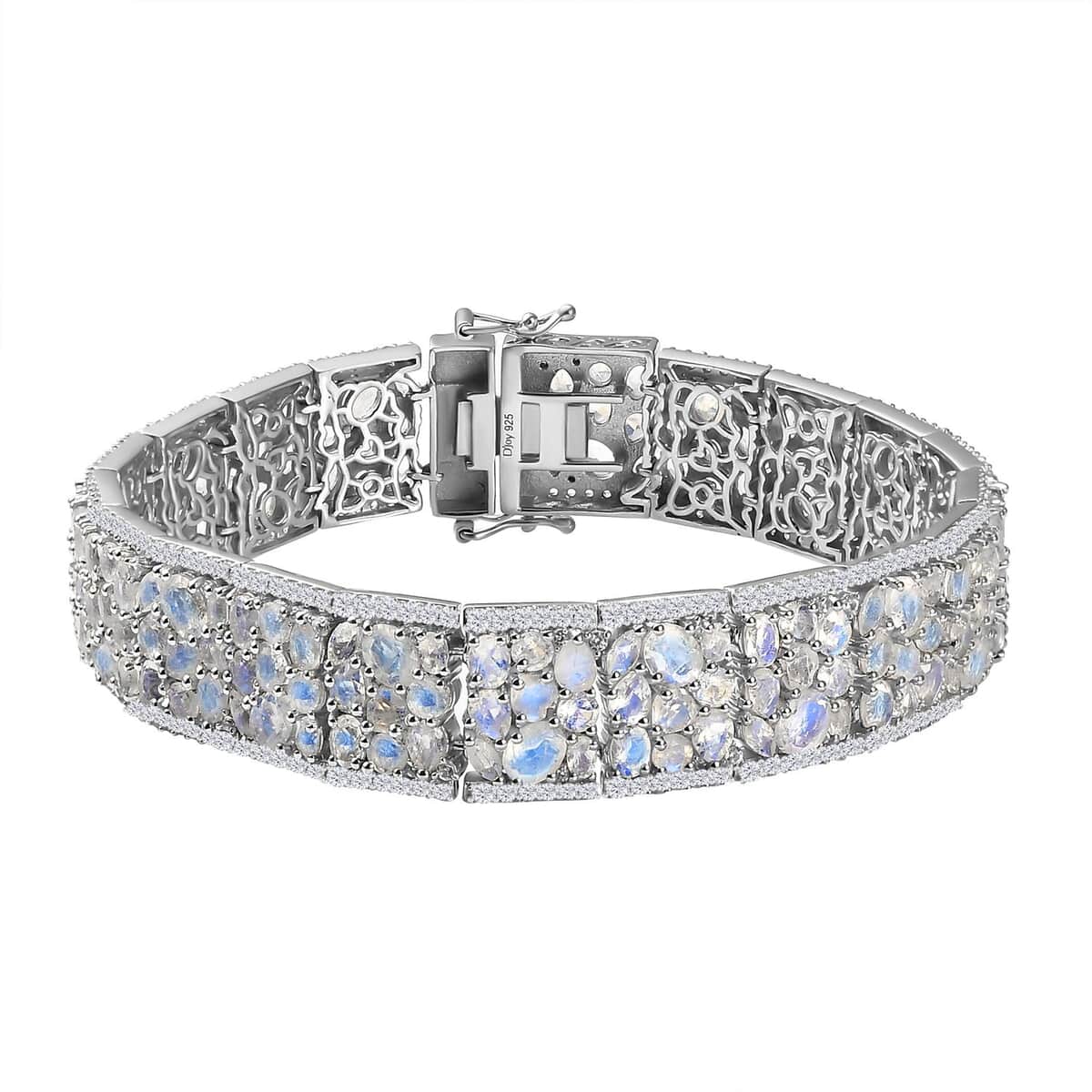 Premium Moon Glow Moonstone and White Zircon 33.00 ctw Carpet of Stars Bracelet in Rhodium Over Sterling Silver (8.00 In) image number 0