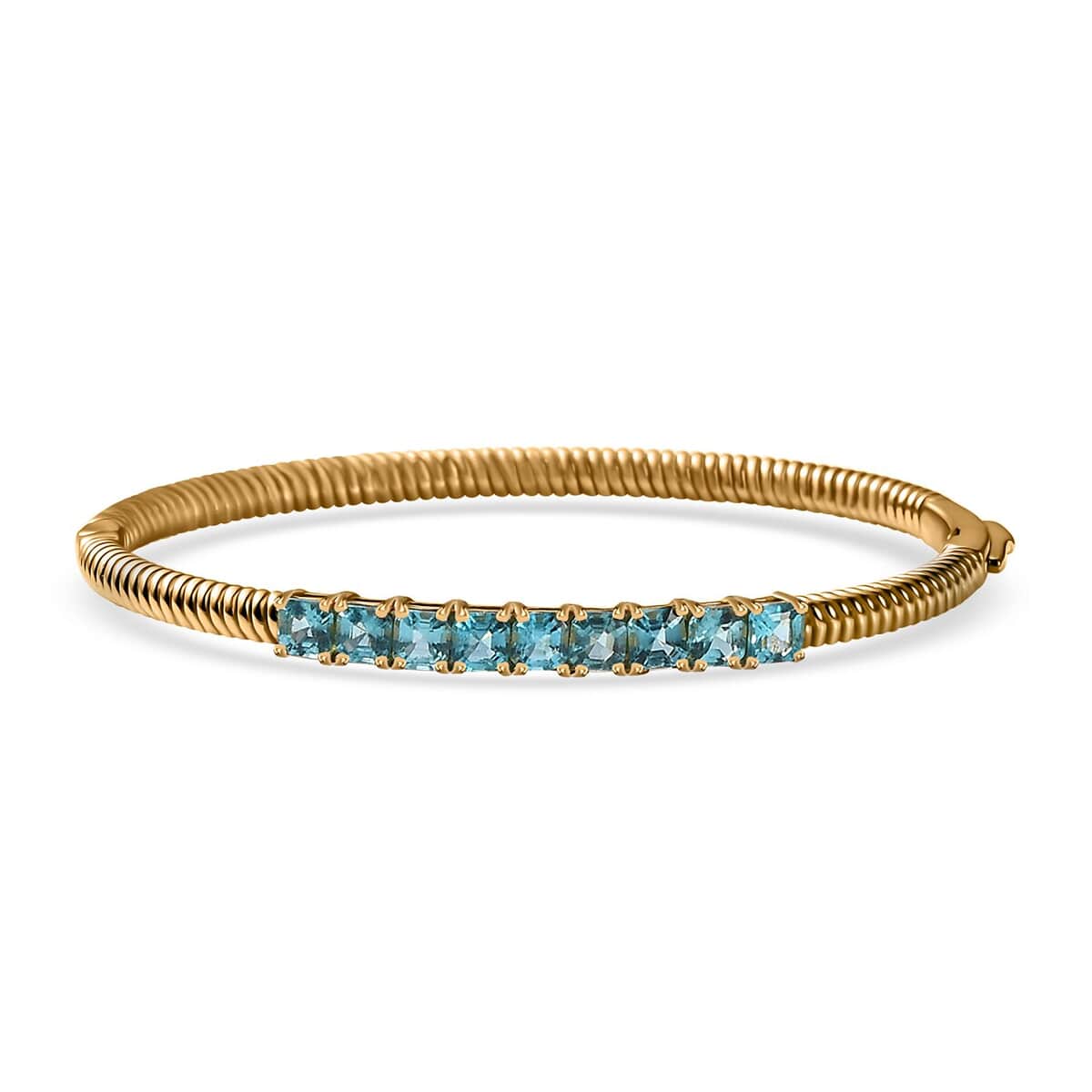 Karis Betroka Blue Apatite Bangle Bracelet in 18K YG Plated (6.50 In) 3.30 ctw image number 0