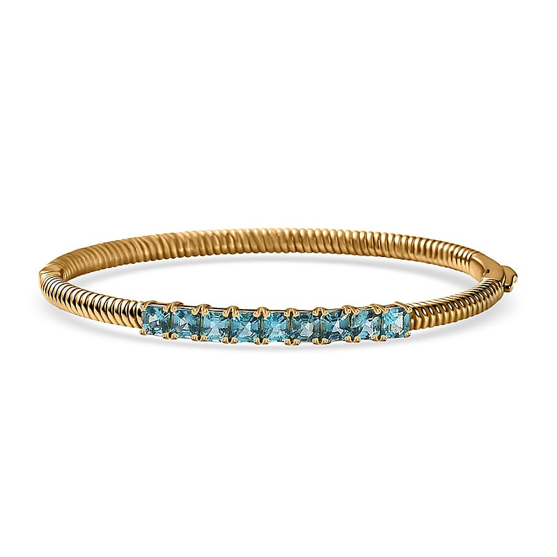 Karis Betroka Blue Apatite 3.30 ctw Bangle Bracelet in 18K Yellow Gold Plated (6.50 In)