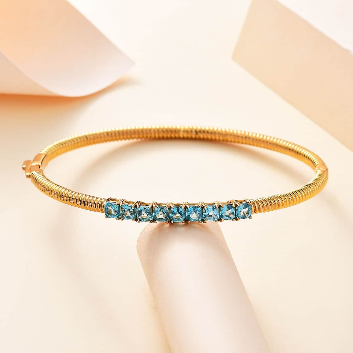 Karis Betroka Blue Apatite Bangle Bracelet in 18K YG Plated (6.50 In) 3.30 ctw image number 1