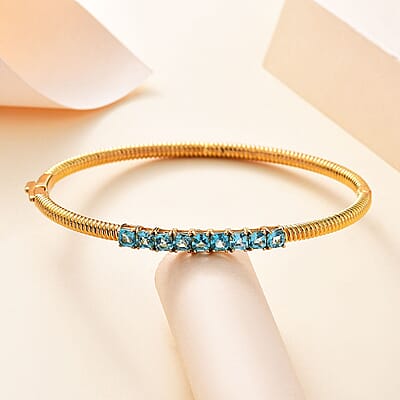 Karis Betroka Blue Apatite 3.30 ctw Bangle Bracelet in 18K Yellow Gold Plated (6.50 In)