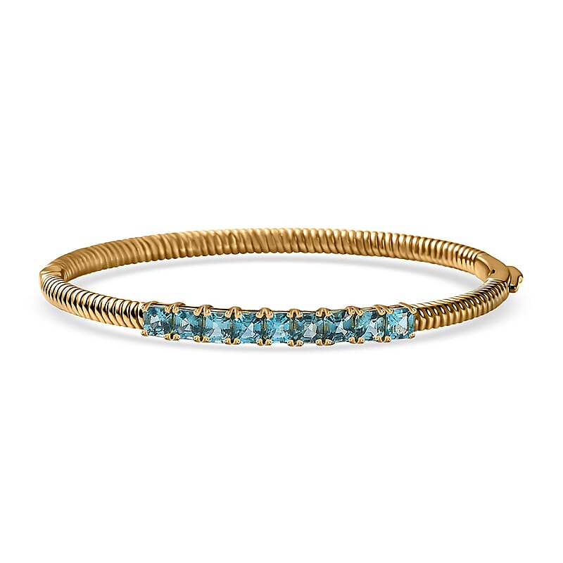 Karis Betroka Blue Apatite 3.30 ctw Bangle Bracelet in 18K Yellow Gold Plated (8.00 In)