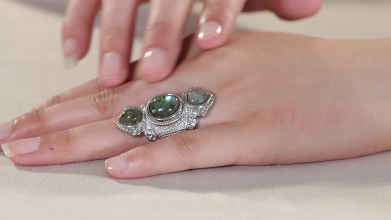 Malagasy Labradorite 10.00 ctw 3 Stone Ring in Stainless Steel (Size 10.0)